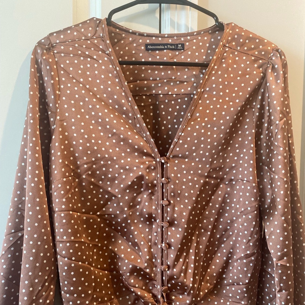 Abercrombie & Fitch Brown Polka Dot Button-Front Blouse